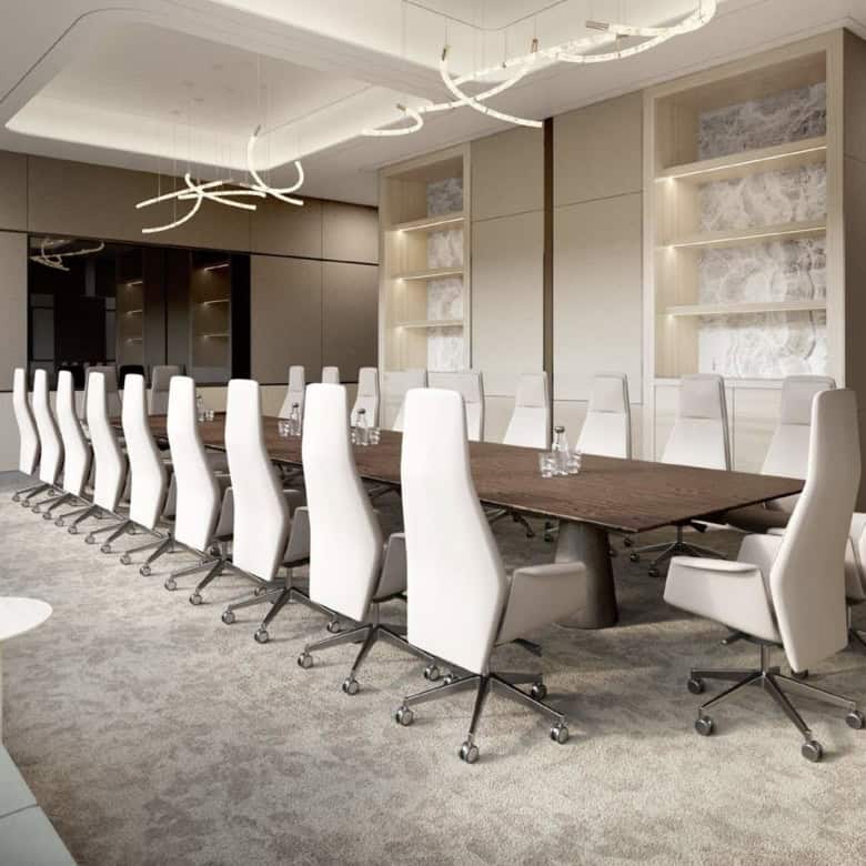 Spacious conference room at Nextspace UAE with contemporary furniture and professional workspace ambiance.