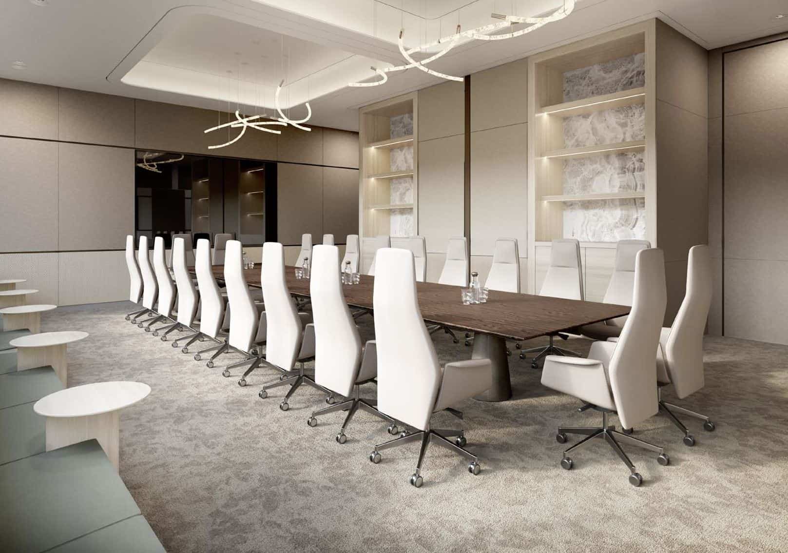 Spacious conference room at Nextspace UAE with contemporary furniture and professional workspace ambiance.