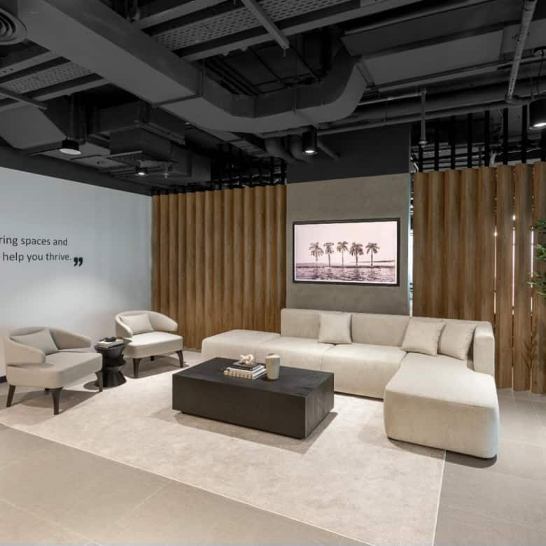 Cozy, innovative workspace at Nextspace UAE featuring comfortable seating, inspiring decor, and a professional environment.