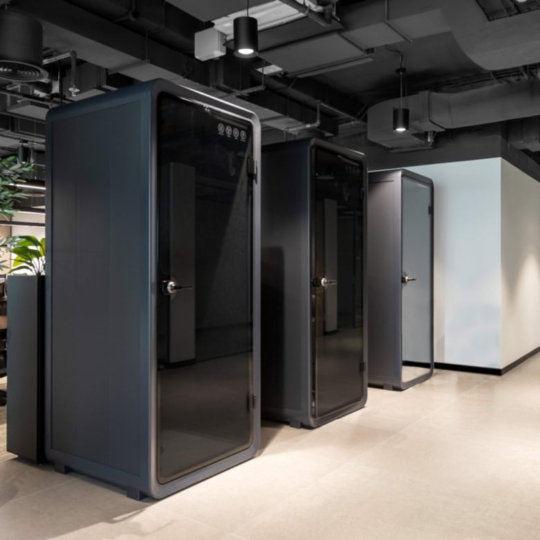 Modern coworking space with private booths at Nextspace UAE, ideal for businesses and startups.