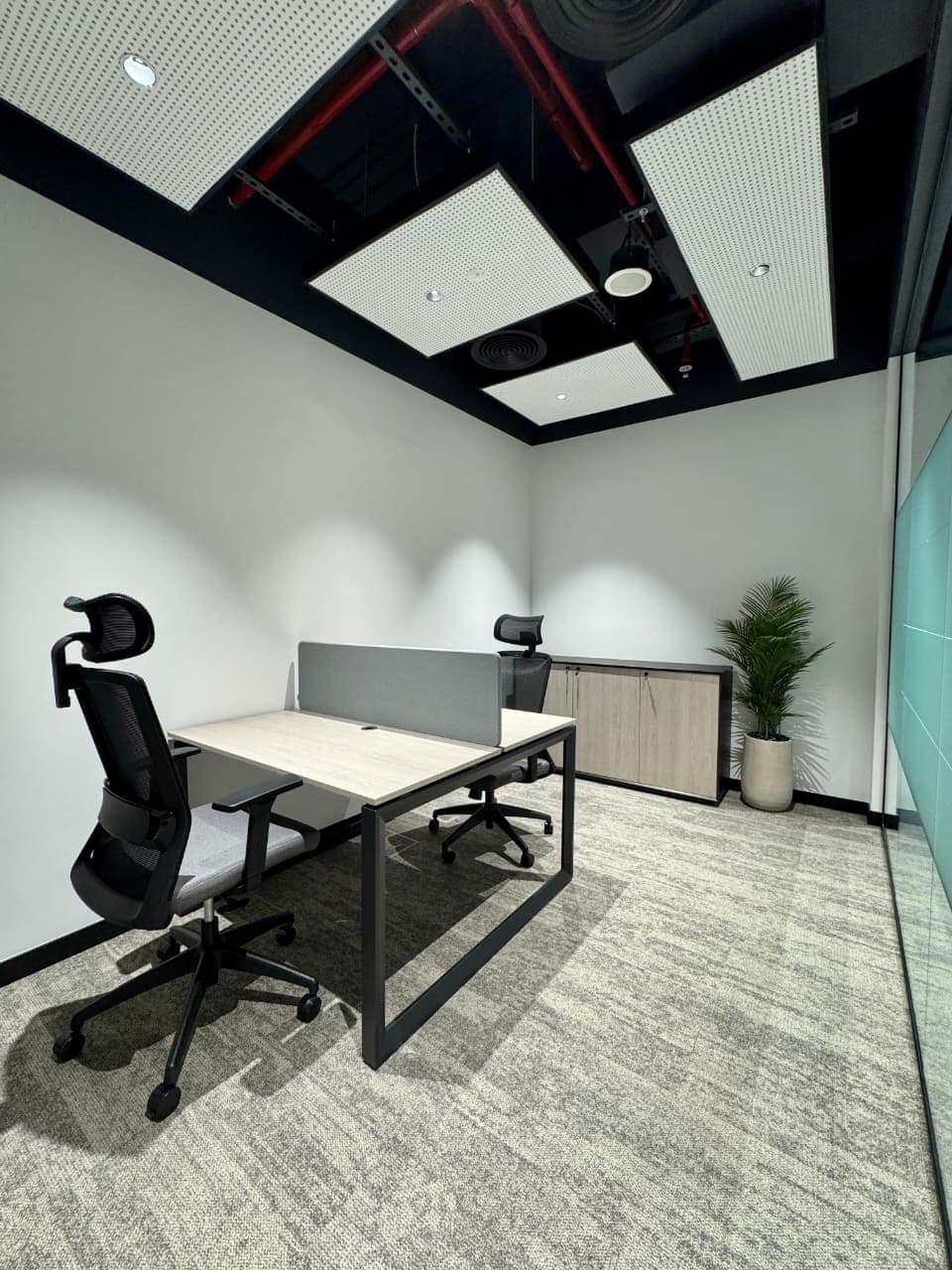 Flexible coworking office in Dubai with ergonomic chairs, modern furnishings, and soundproof design for efficient work.