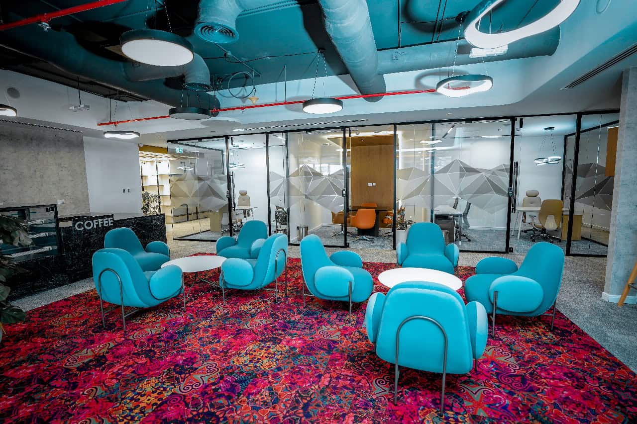 Bright, stylish office environment ideal for remote work and collaboration in Dubai.