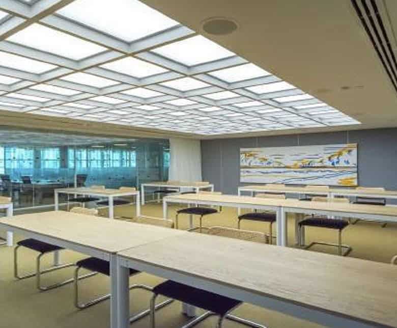 Modern coworking space in Dubai with stylish meeting rooms and collaborative work areas.