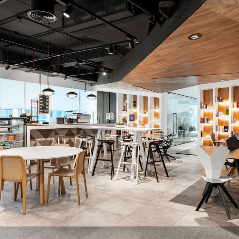 Chic coworking and shared office space in UAE with cozy seating, modern design, perfect for startups.