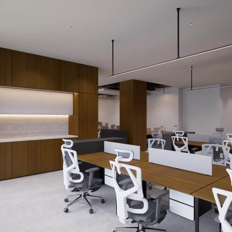 Contemporary office interior at Nextspace UAE with collaborative workstations and modern design.