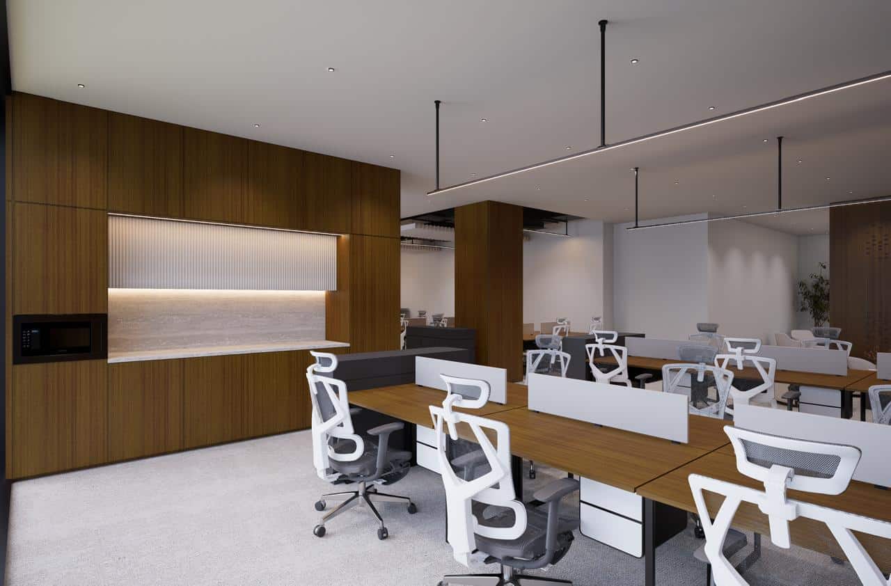 Contemporary office interior at Nextspace UAE with collaborative workstations and modern design.
