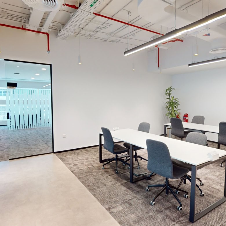 Versatile workspace with desks, chairs, and contemporary design in Nextspace UAE office.