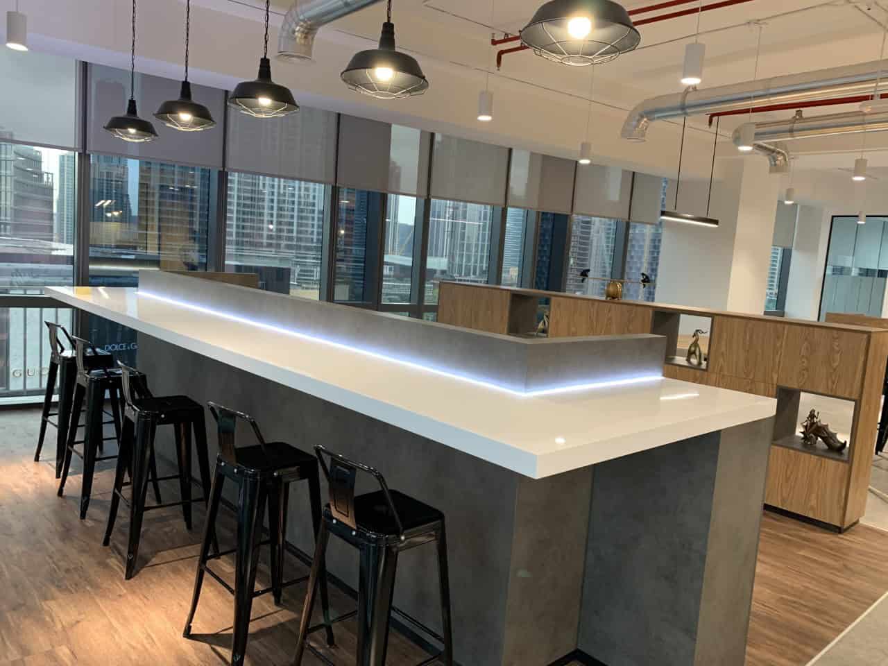 Bright, stylish workspace with high-rise city views in Dubai.