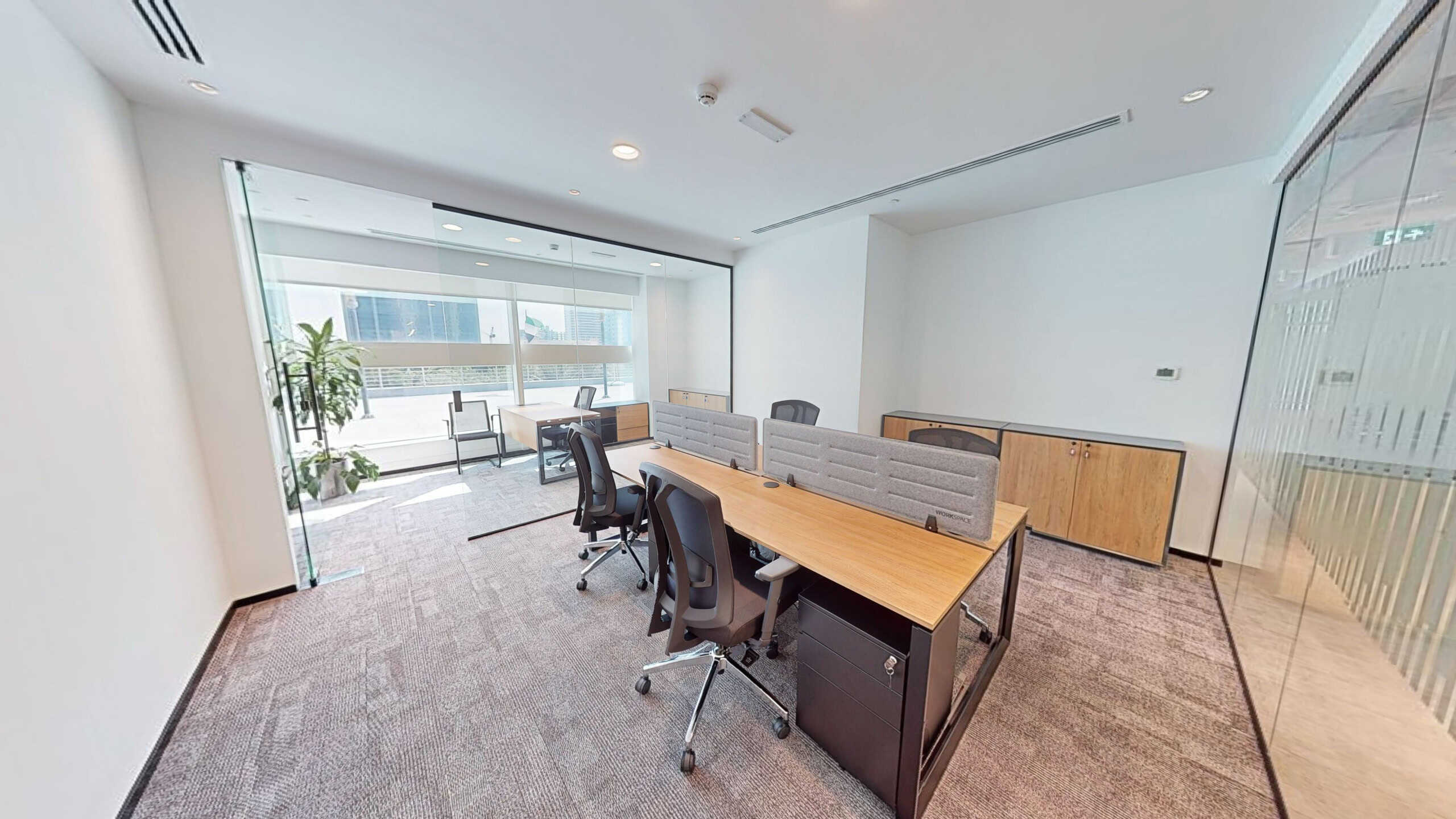 Bright Dubai office with ergonomic workstations and natural light, ideal for startups and remote teams.