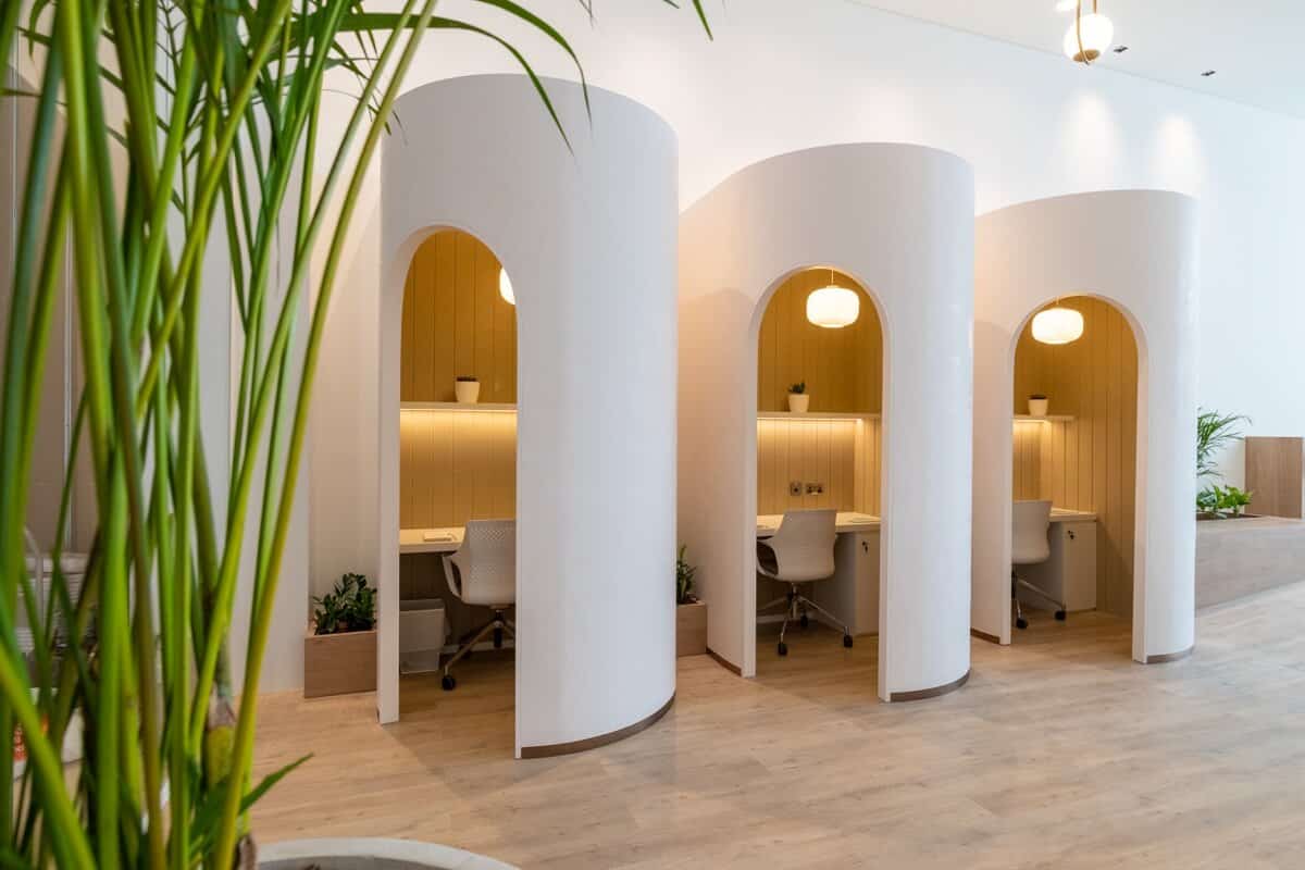 Cozy private work pods with ergonomic chairs at Nextspace UAE coworking space for productivity.
