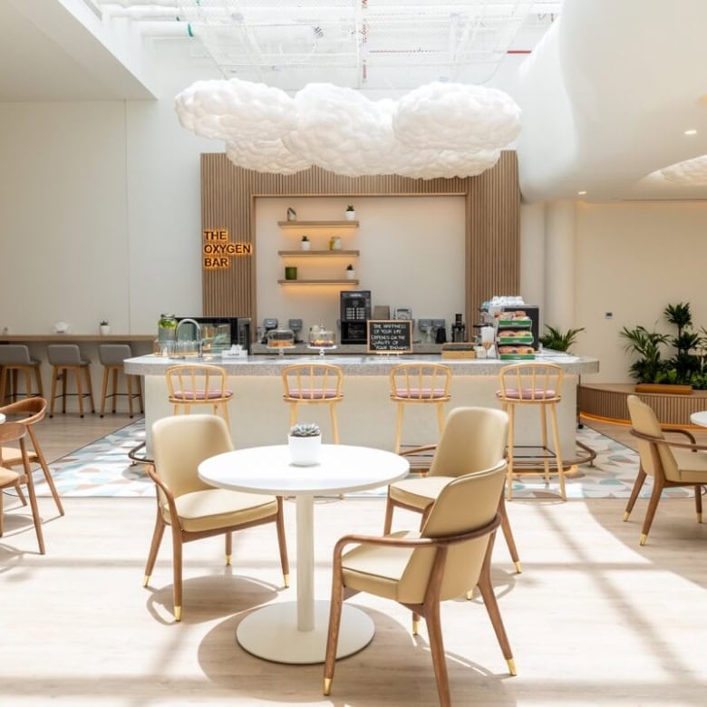 Bright coworking space with modern furniture and cozy atmosphere in UAE.