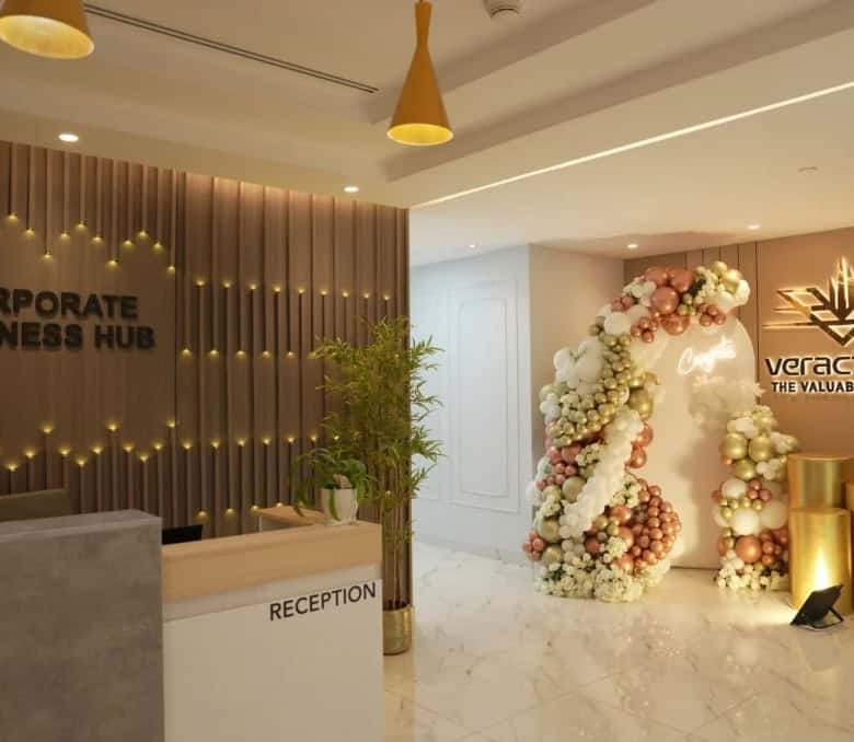 Modern co-working space in Dubai, UAE.