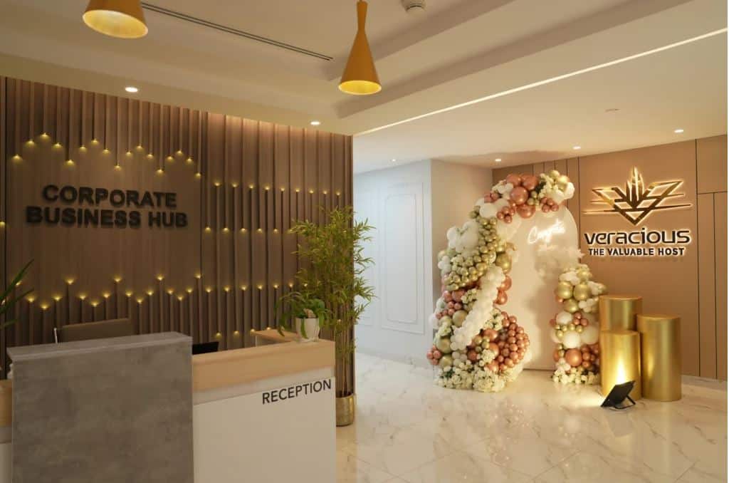 Modern co-working space in Dubai, UAE.