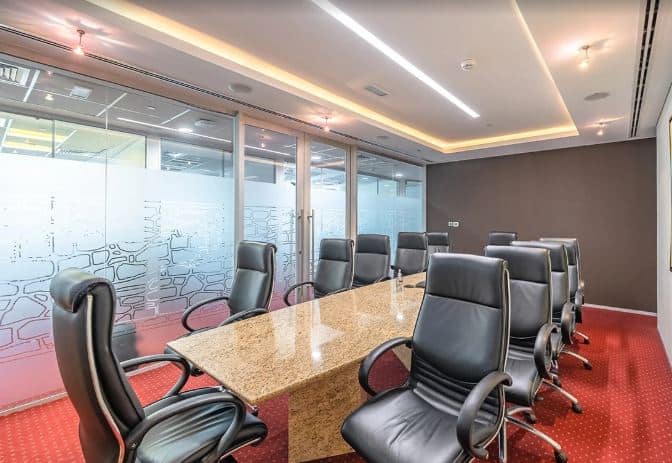 Modern coworking office in Dubai with flexible workspaces.