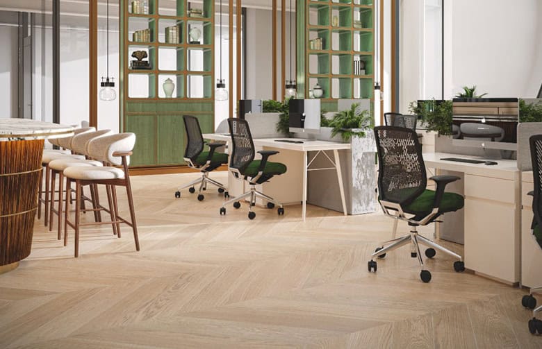 Modern coworking office with desks and ergonomic chairs at Nextspace UAE.