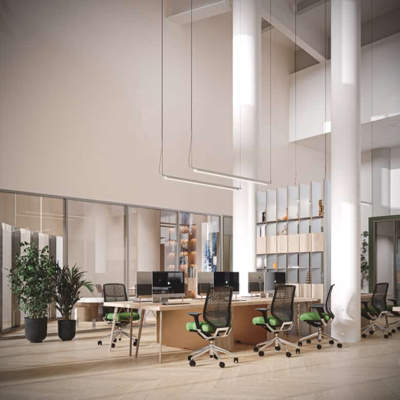 Bright and spacious office environment ideal for remote work and collaboration.