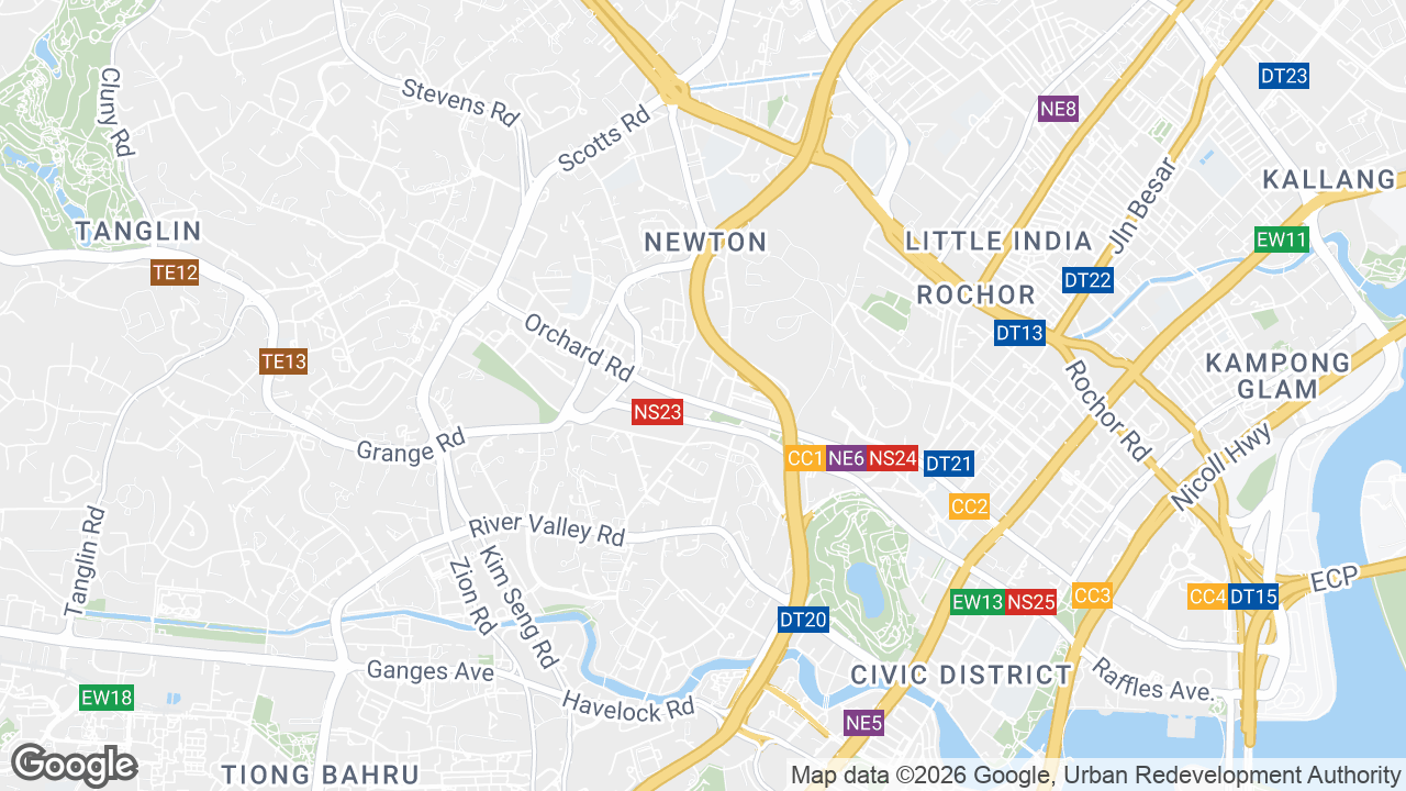 Map showing where 160 Orchard Road, Orchard, Singapore is
