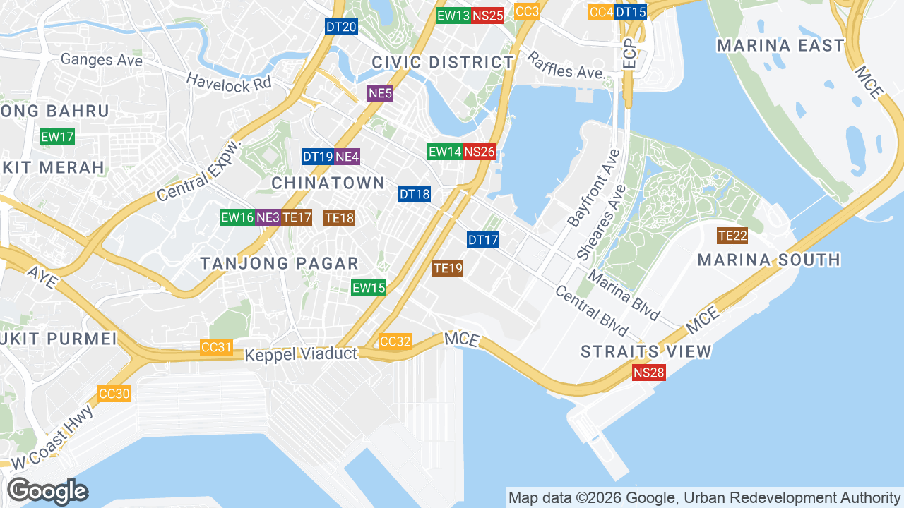 Map showing where Asia Square Tower 2, Raffles Place, Singapore is