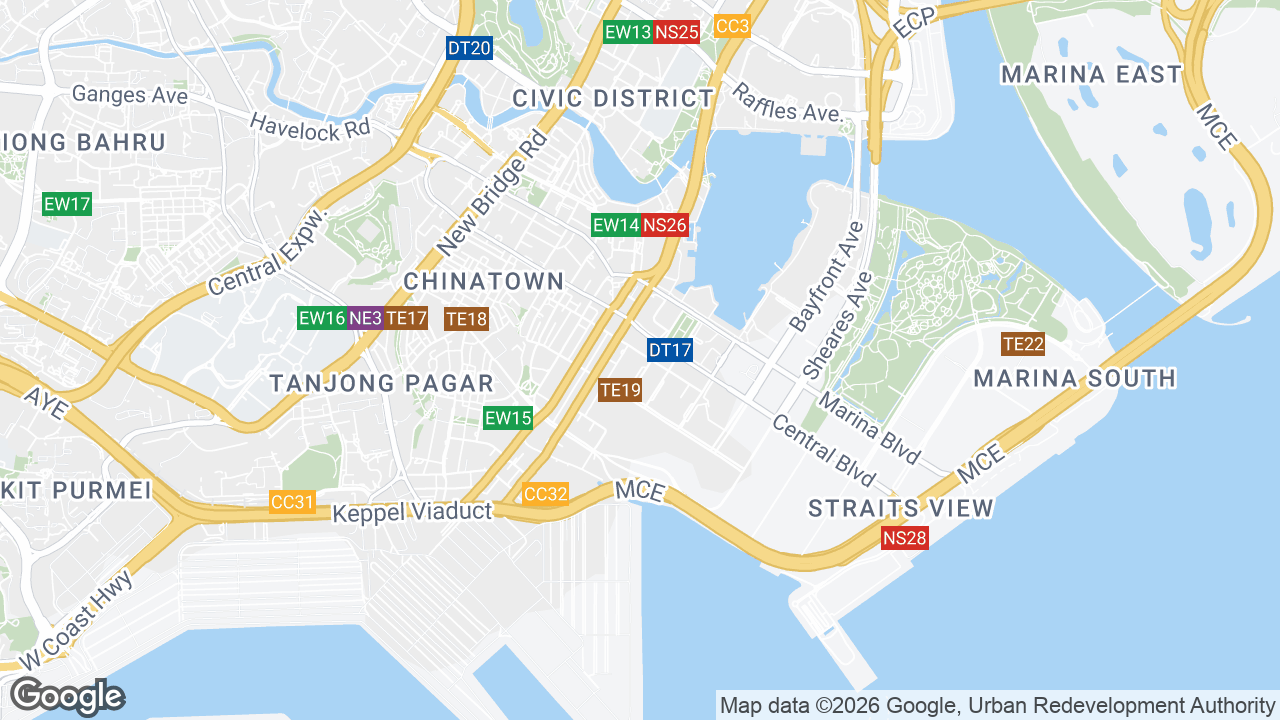 Map showing where Asia Square Tower 1, Raffles Place, Singapore is