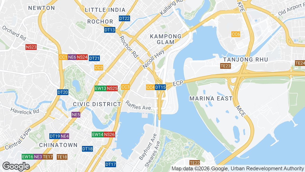 Map showing where Centennial Tower, Marina Bay, Singapore is