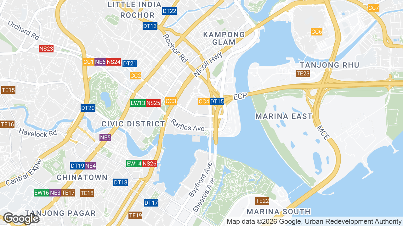 Map showing where Centennial Tower, Marina Bay, Singapore is