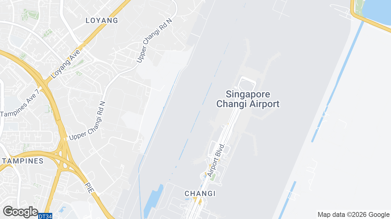 Map showing where Airport T3, Changi, Singapore is