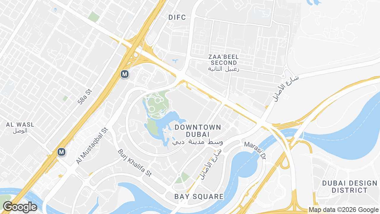 Map showing where Dubai Mall Fountain Views, Downtown Dubai, Dubai is