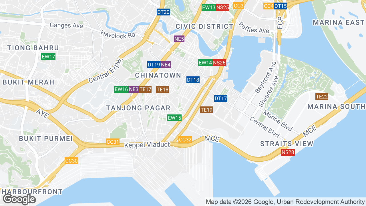 Map showing where Frasers Tower, Raffles Place, Singapore is