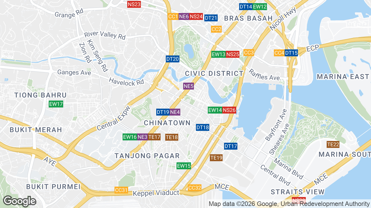 Map showing where Greast Eastern Centre, Raffles Place, Singapore is