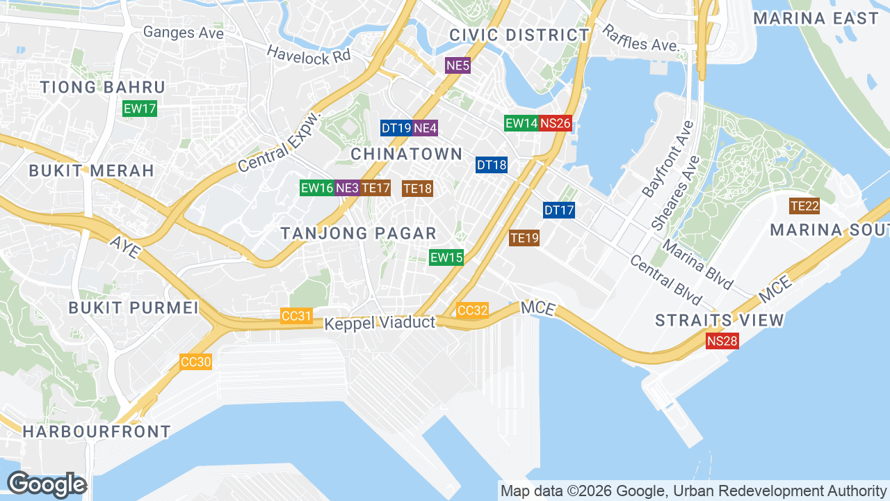 Map showing where Guoco Tower, Tanjong Pagar, Singapore is