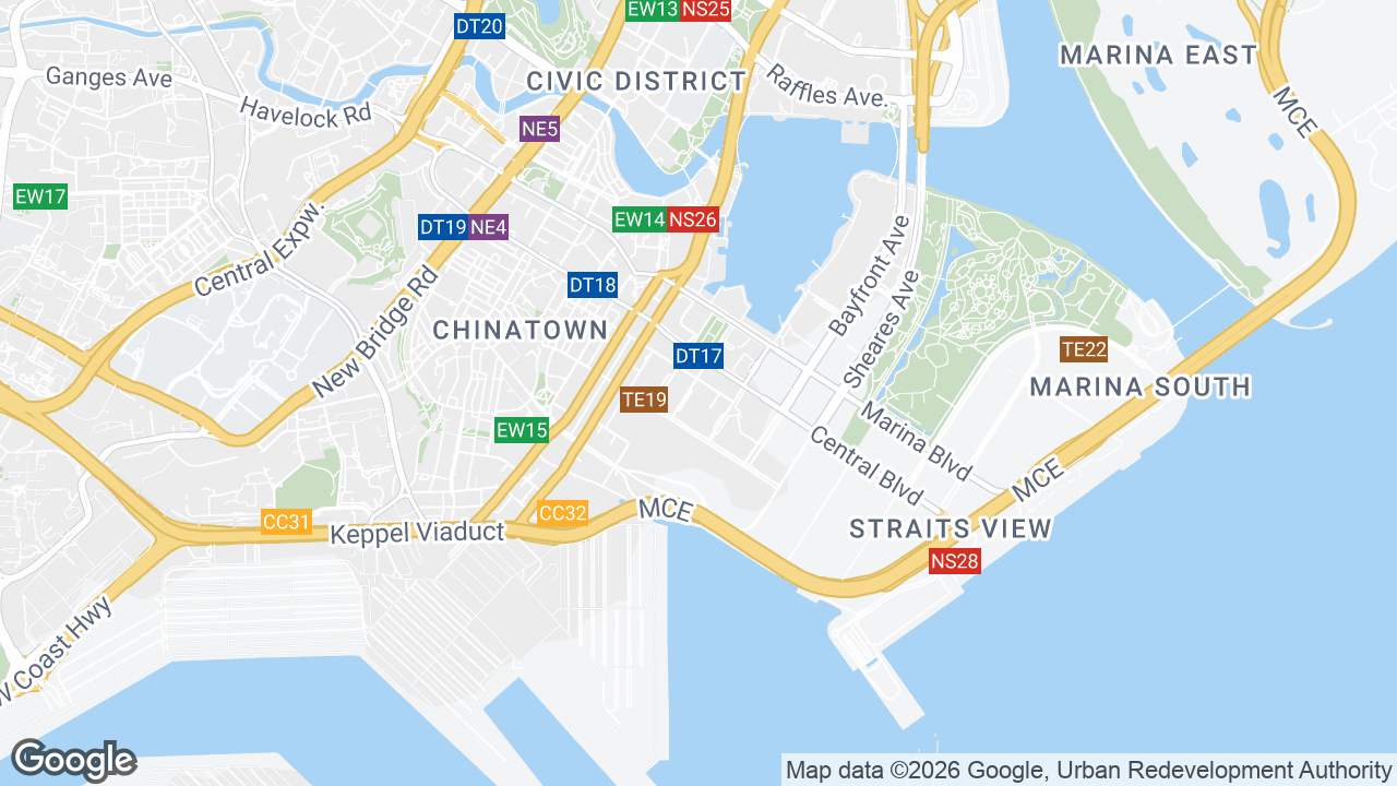 Map showing where Marina One East Tower, Raffles Place, Singapore is