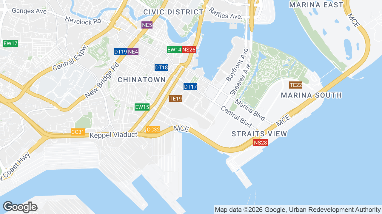 Map showing where Marina One West Tower, Raffles Place, Singapore is
