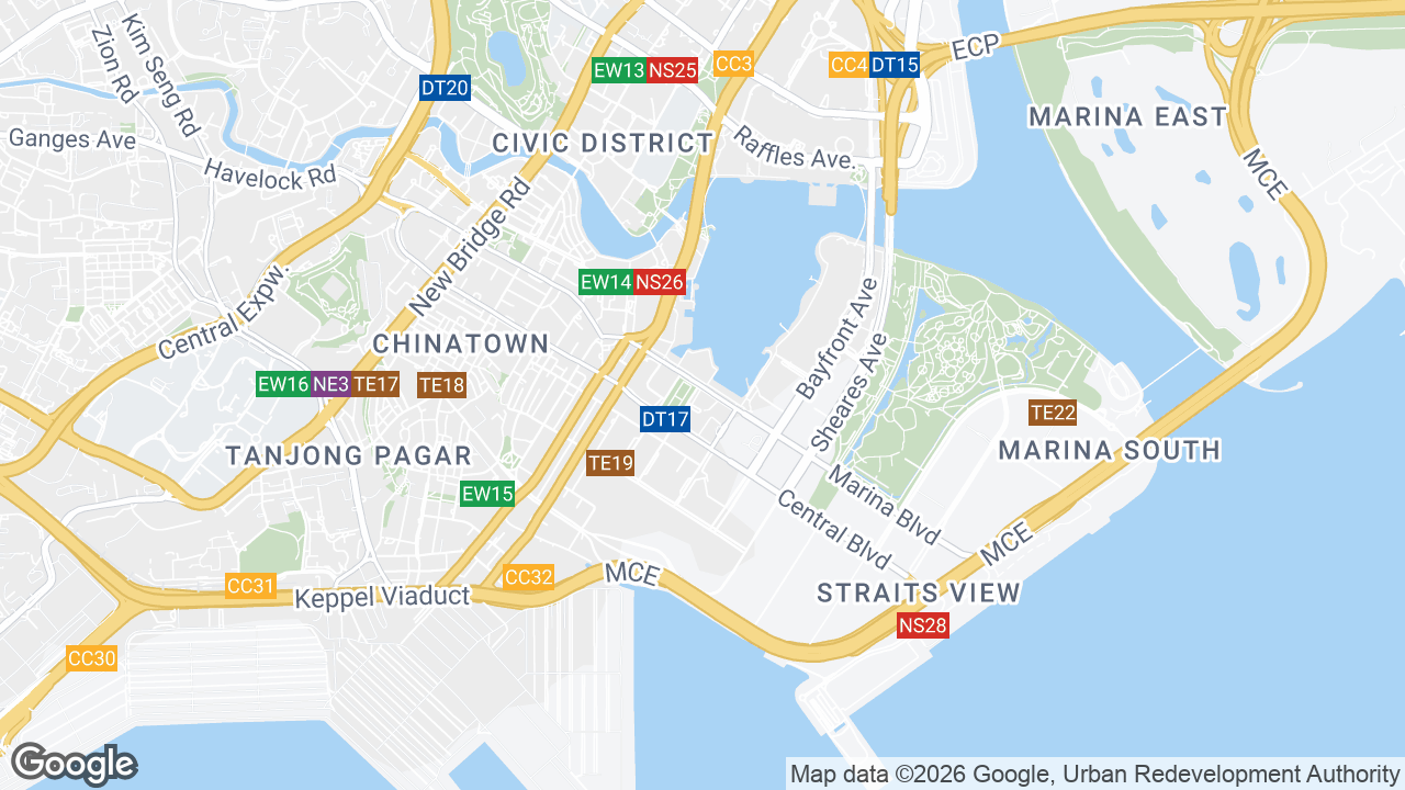 Map showing where Marina Bay Financial Centre Tower 1, Raffles Place, Singapore is