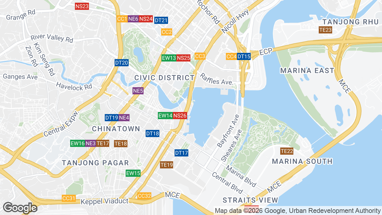 Map showing where One Fullerton, Raffles Place, Singapore is