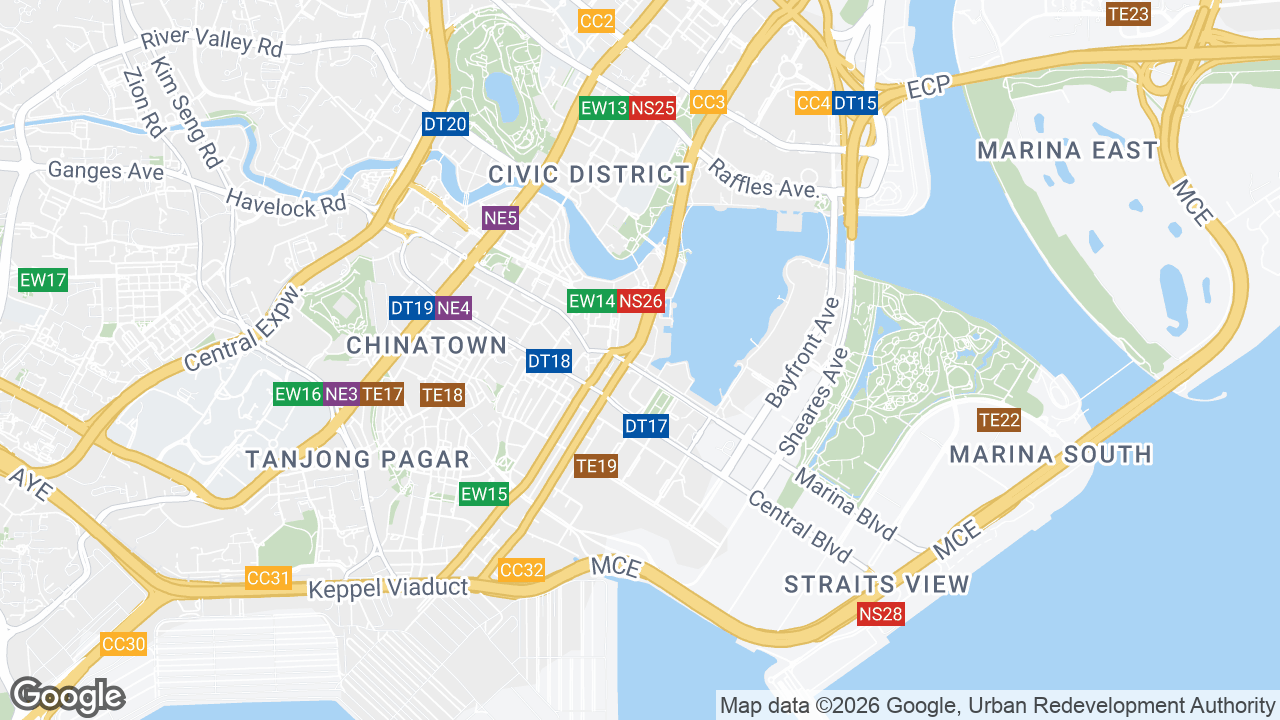 Map showing where One Marina Boulevard, Raffles Place, Singapore is