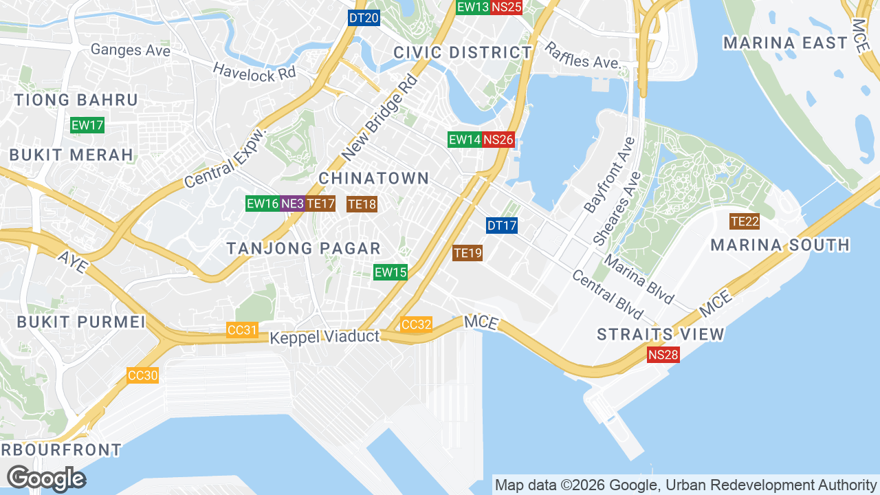 Map showing where Oue Downtown, Raffles Place, Singapore is