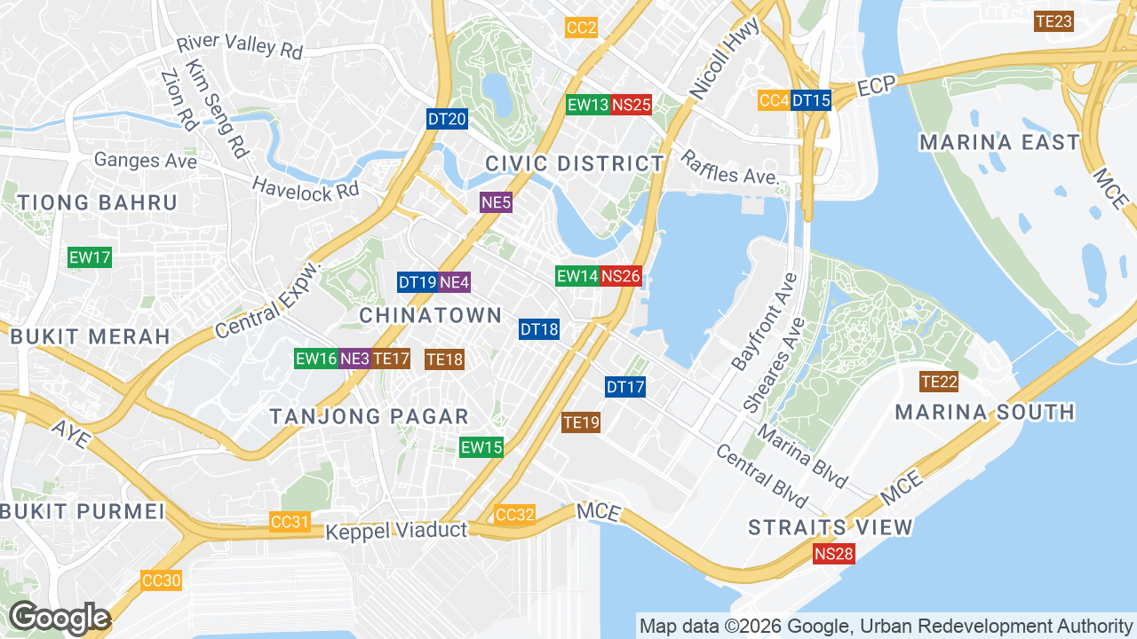 Map showing where Prudential Tower, Telok Ayer, Singapore is