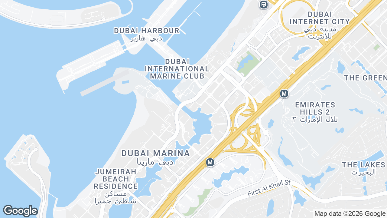 Map showing where Cayan Tower, Barsha Heights, Dubai is