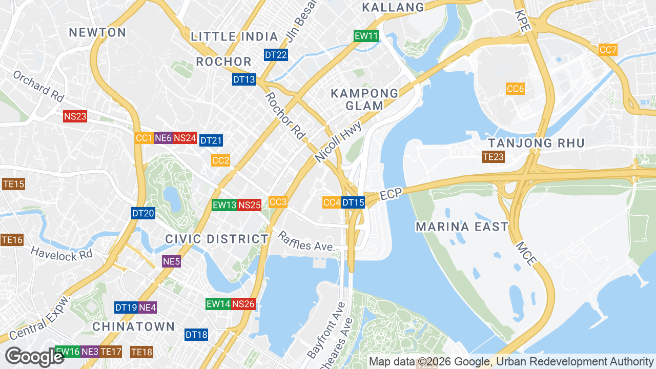 Map showing where Suntec Tower 3, City Hall, Singapore is