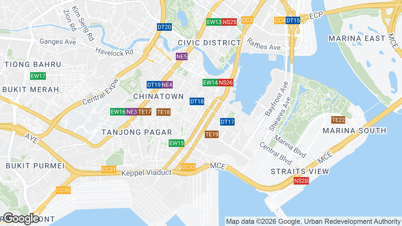 Map showing where The Octagon, Telok Ayer, Singapore is