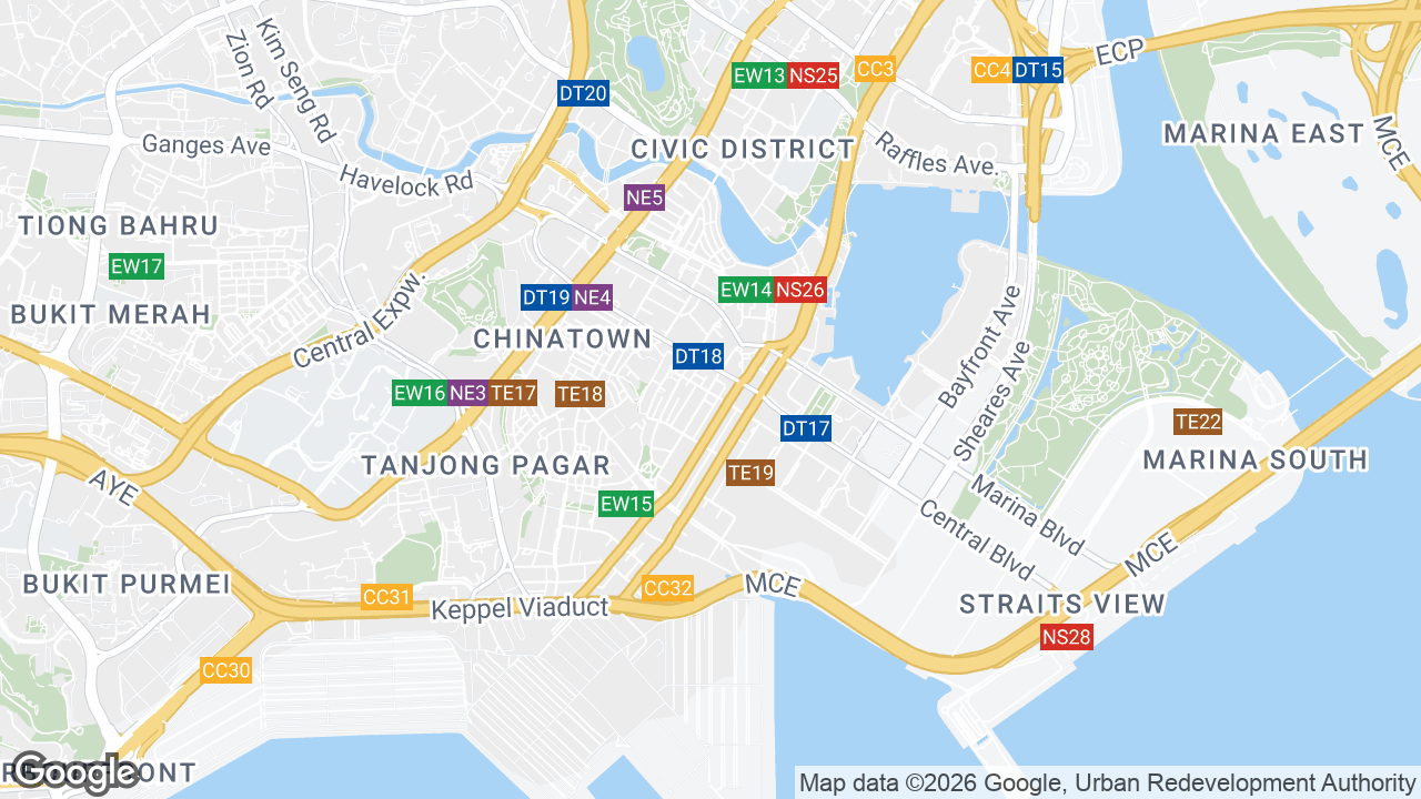 Map showing where The Octagon, Telok Ayer, Singapore is