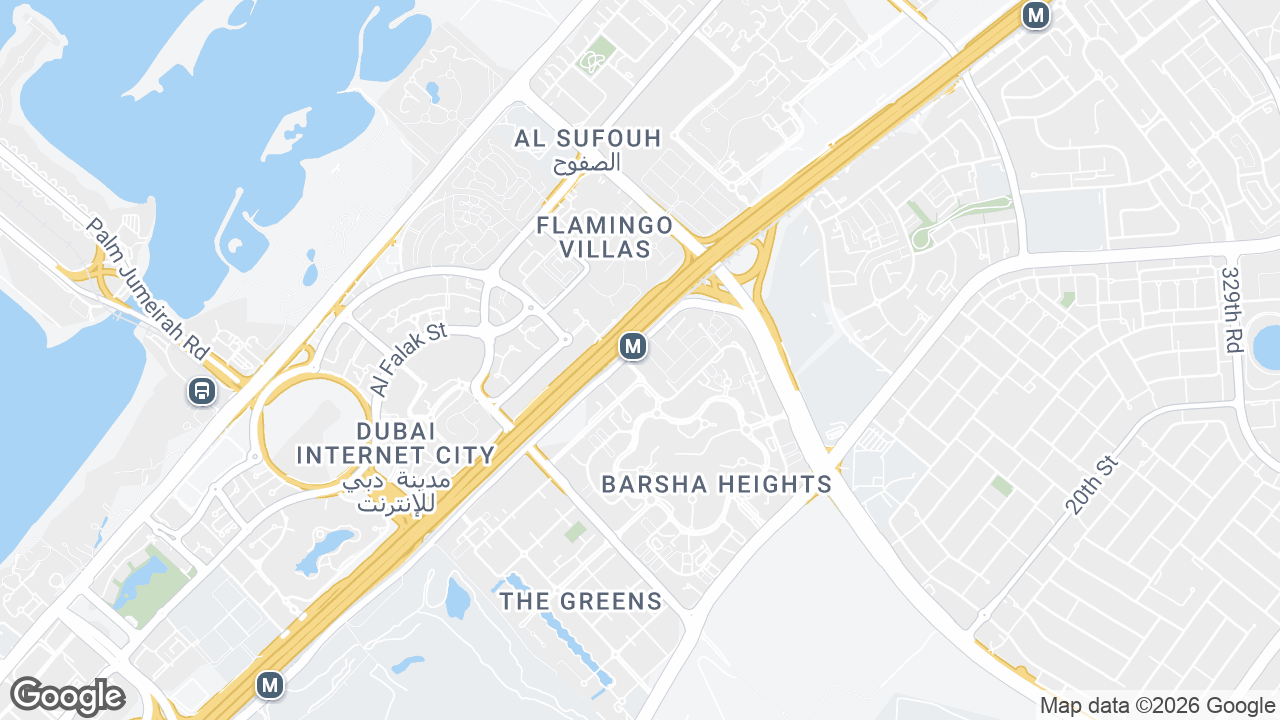 Map showing where The One Tower, Barsha Heights, Dubai is