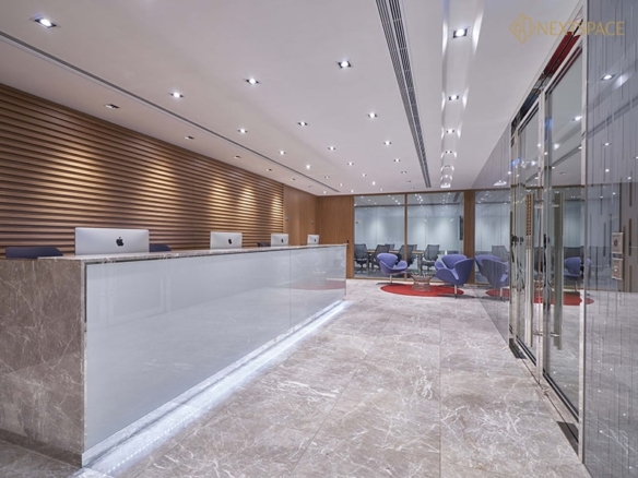 Modern UAE office buildings and coworking spaces in Dubai skyline.